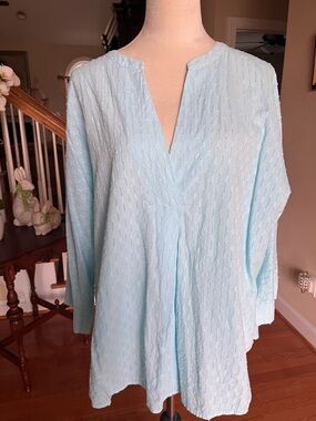 Light Blue Textured V-Neck Tunic